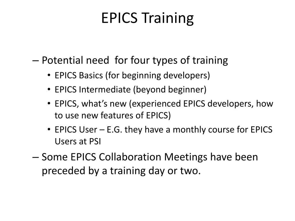 epics training