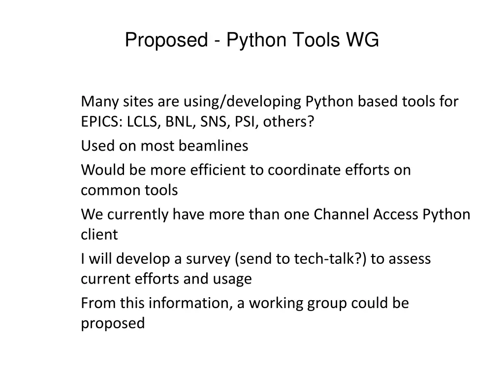 proposed python tools wg