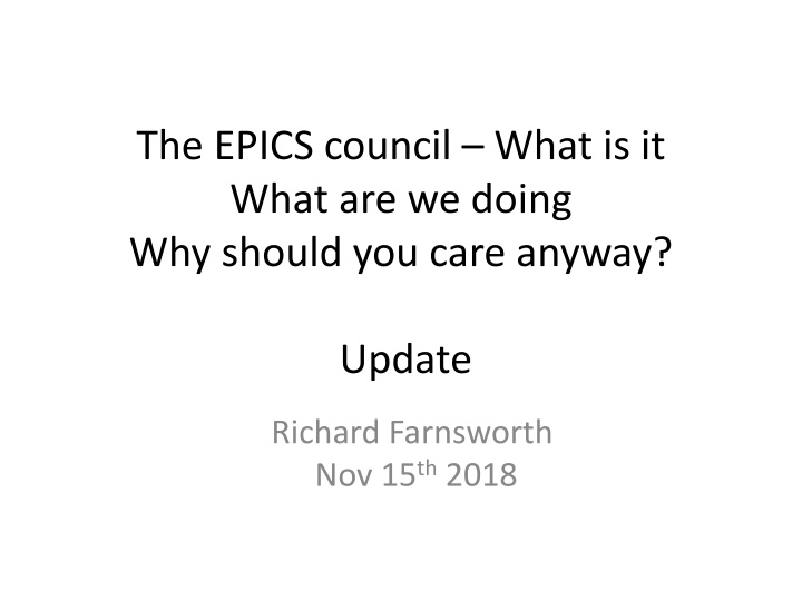 the epics council what is it what are we doing