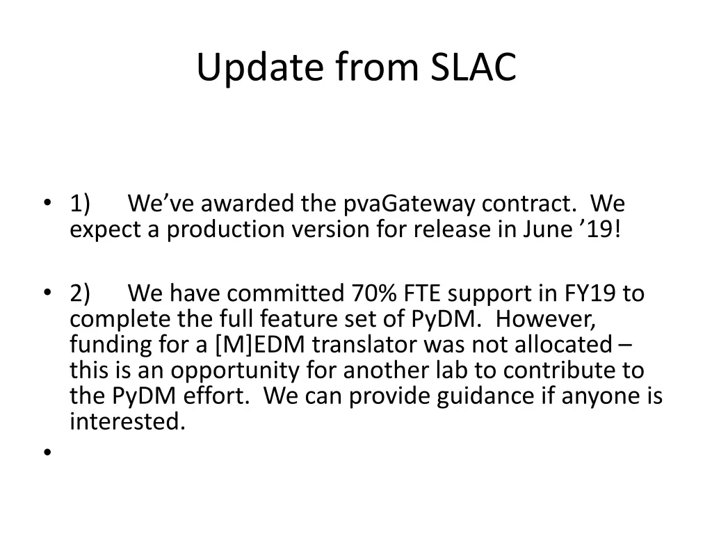 update from slac