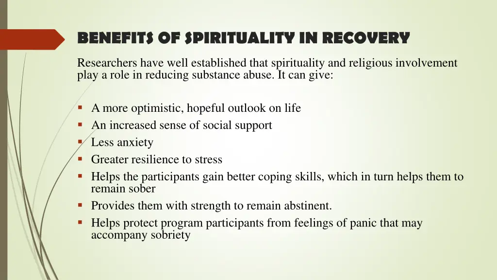 benefits of spirituality in recovery