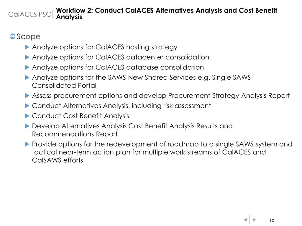 workflow 2 conduct calaces alternatives analysis