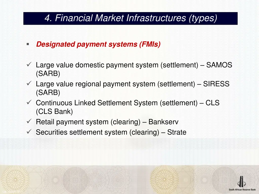 4 financial market infrastructures types