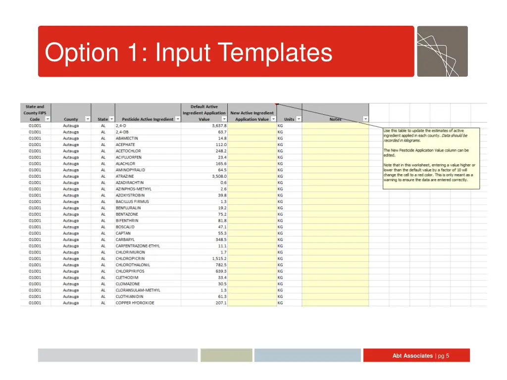 option 1 input templates