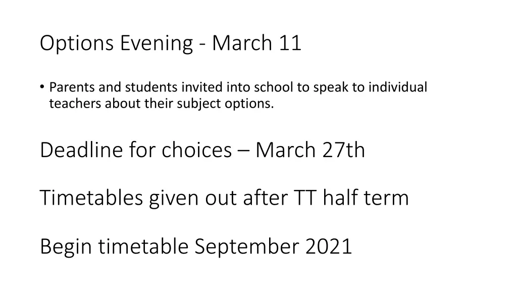 options evening march 11