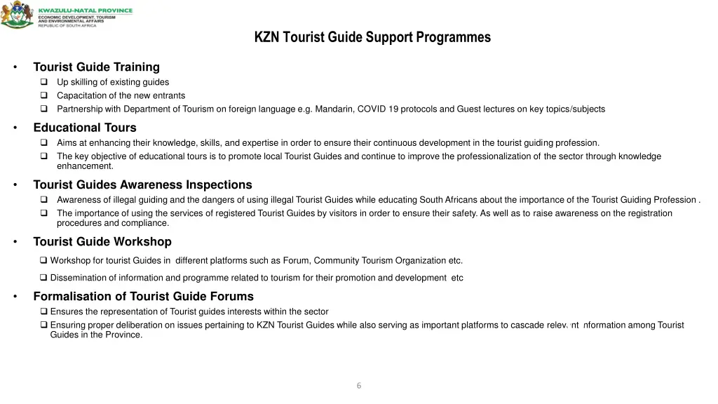 kzn tourist guide support programmes