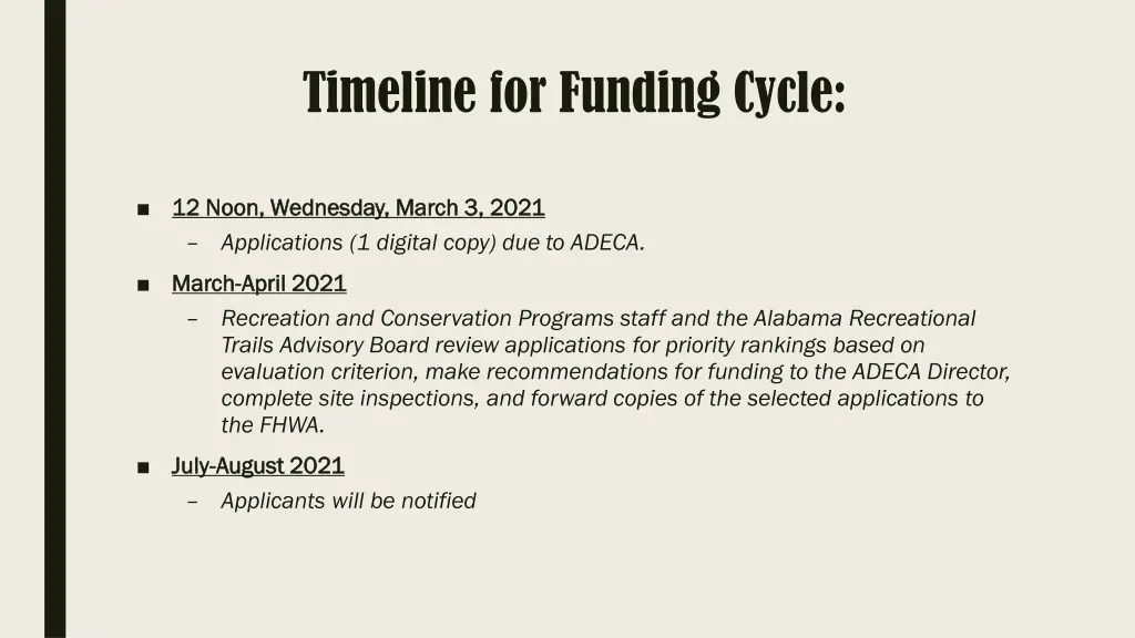 timeline for funding cycle