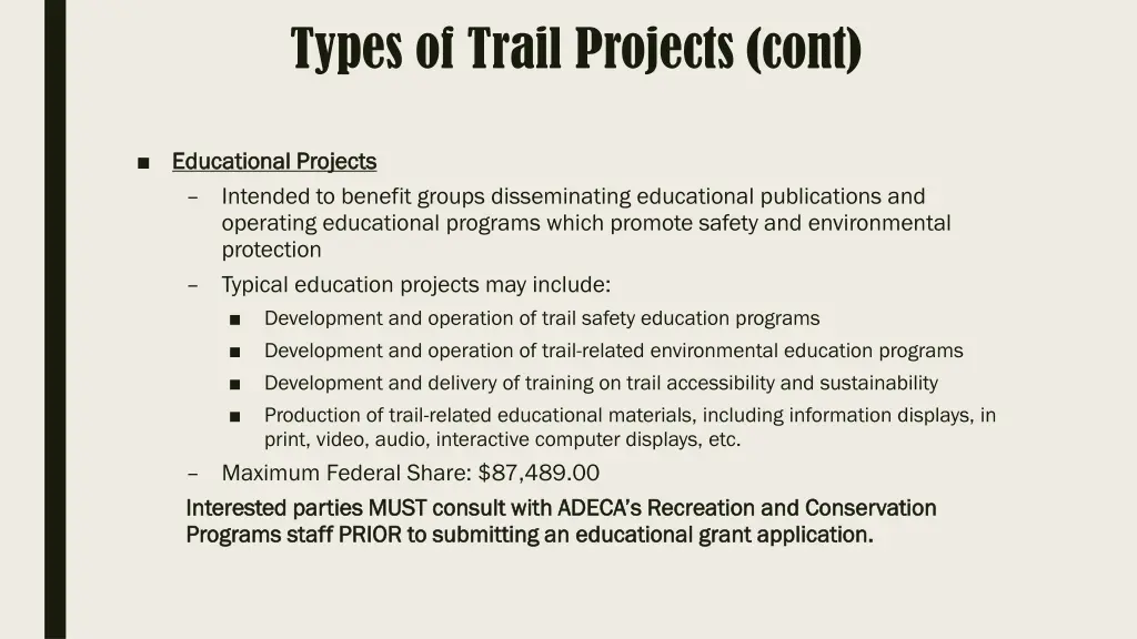 types of trail projects cont 1