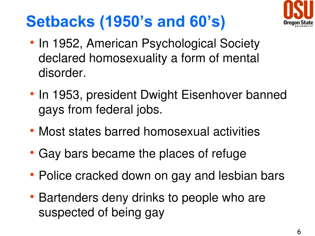 setbacks 1950 s and 60 s