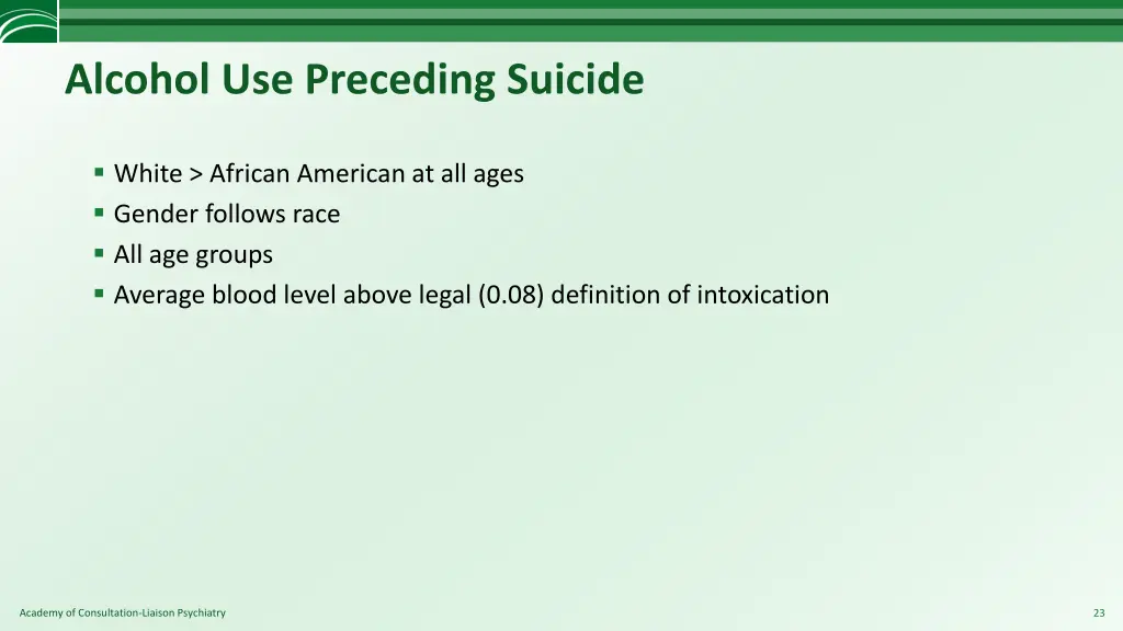 alcohol use preceding suicide