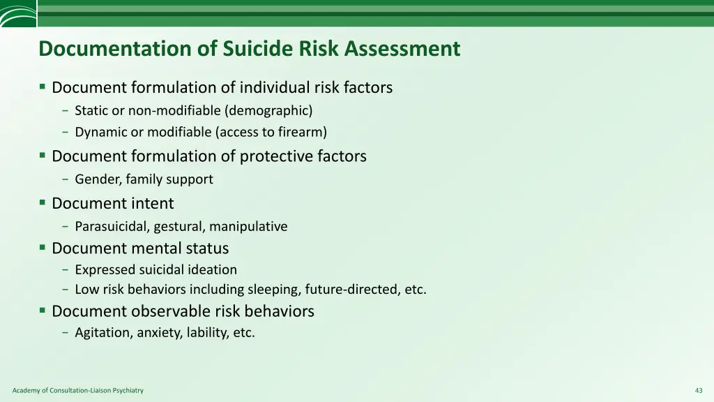 documentation of suicide risk assessment