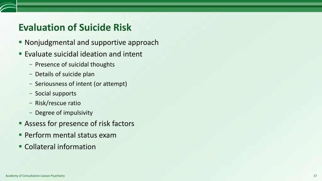 evaluation of suicide risk