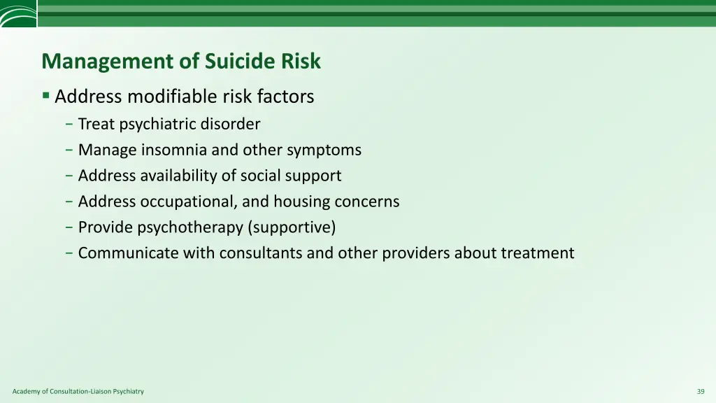 management of suicide risk address modifiable