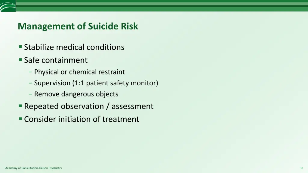 management of suicide risk