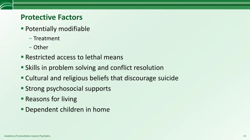 protective factors potentially modifiable