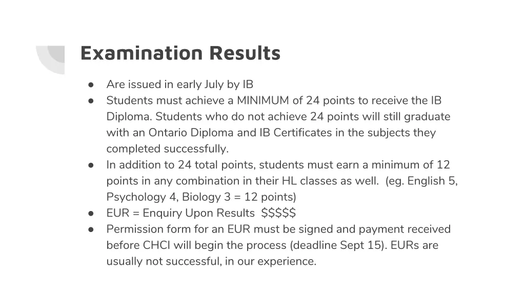 examination results