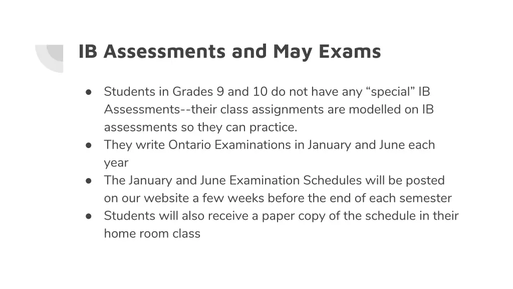 ib assessments and may exams