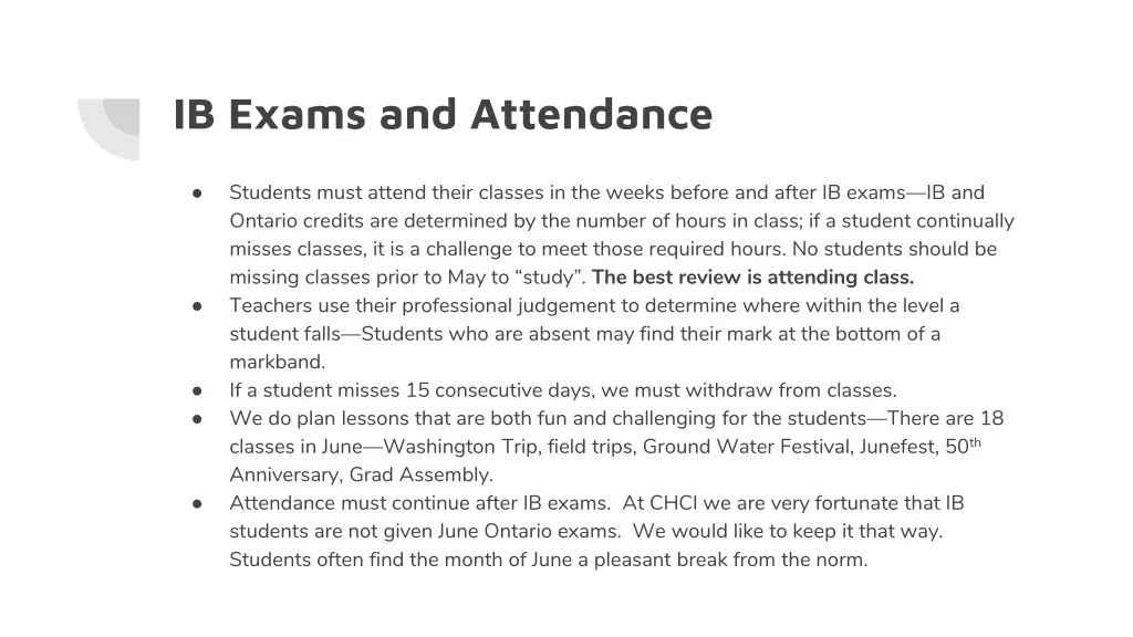 ib exams and attendance