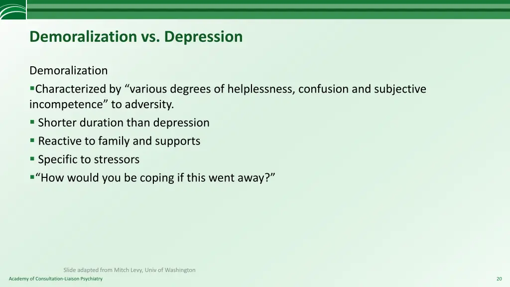 demoralization vs depression