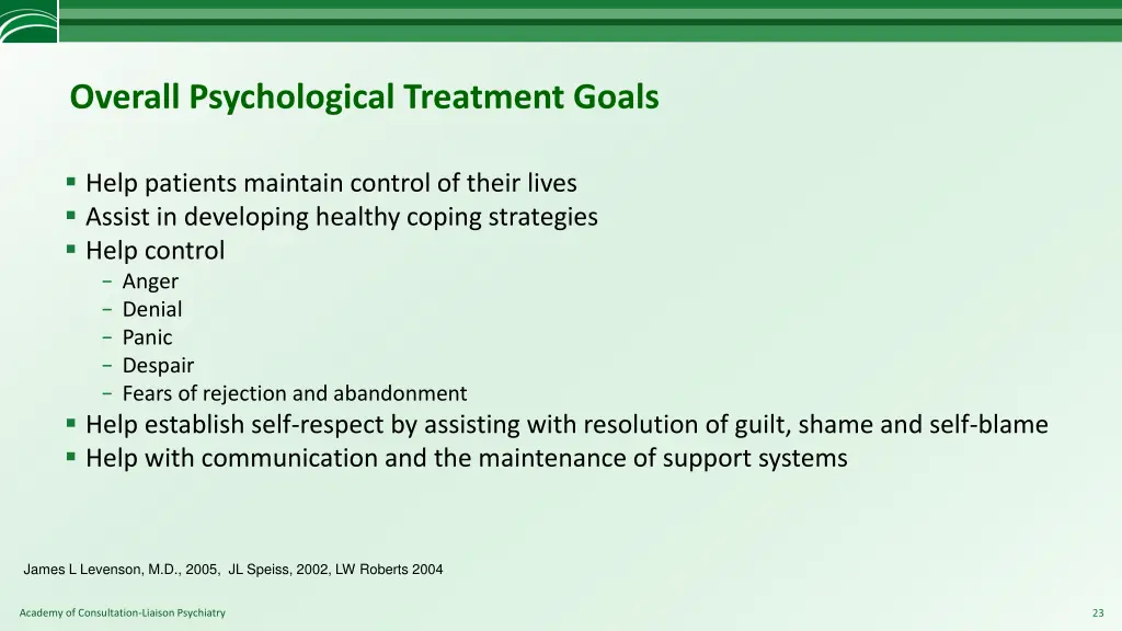 overall psychological treatment goals