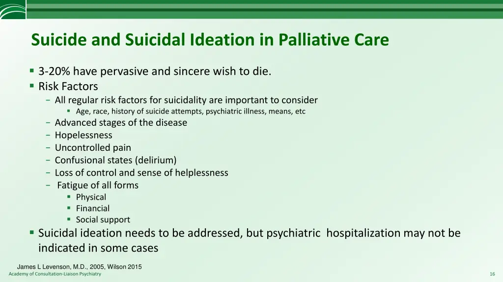 suicide and suicidal ideation in palliative care