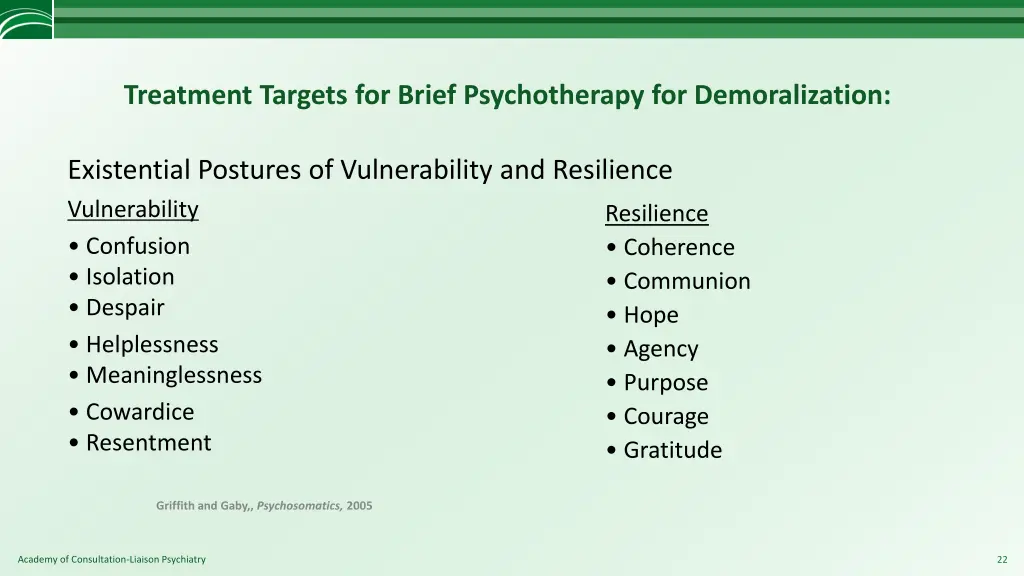 treatment targets for brief psychotherapy