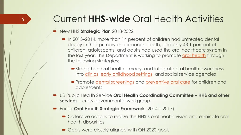 current hhs wide oral health activities