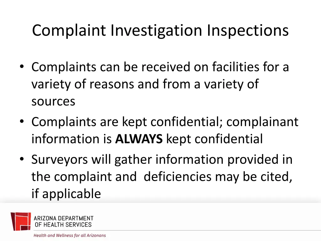 complaint investigation inspections