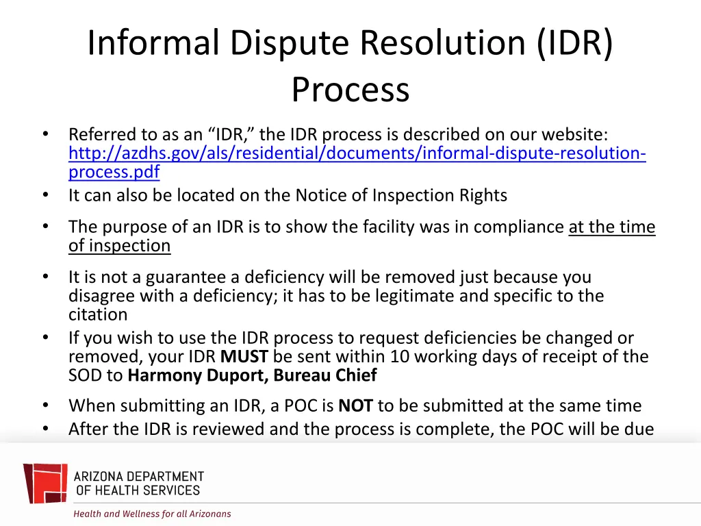 informal dispute resolution idr process