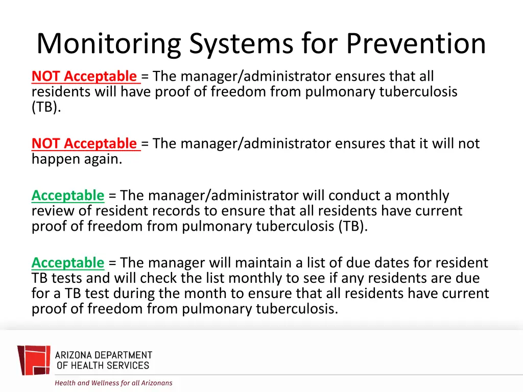 monitoring systems for prevention not acceptable