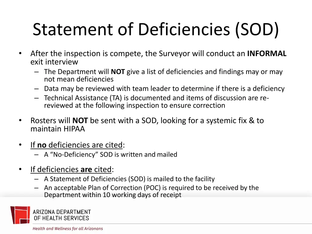 statement of deficiencies sod