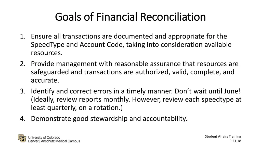 goals of financial reconciliation goals