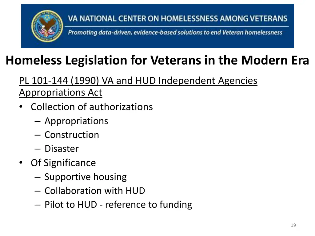 homeless legislation for veterans in the modern 1