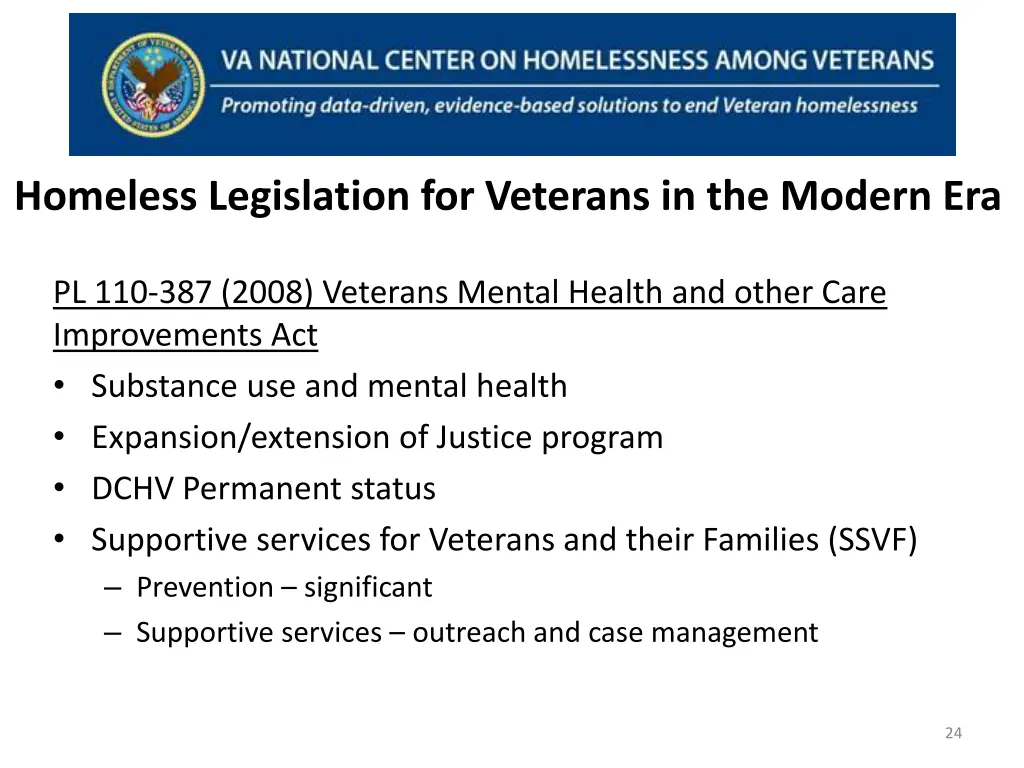 homeless legislation for veterans in the modern 2