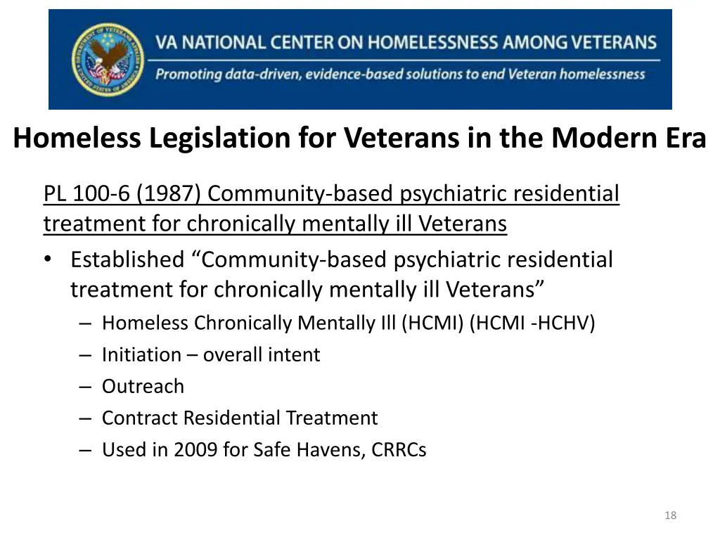 homeless legislation for veterans in the modern