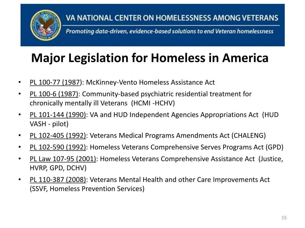 major legislation for homeless in america