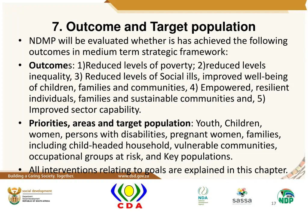 7 outcome and target population ndmp will