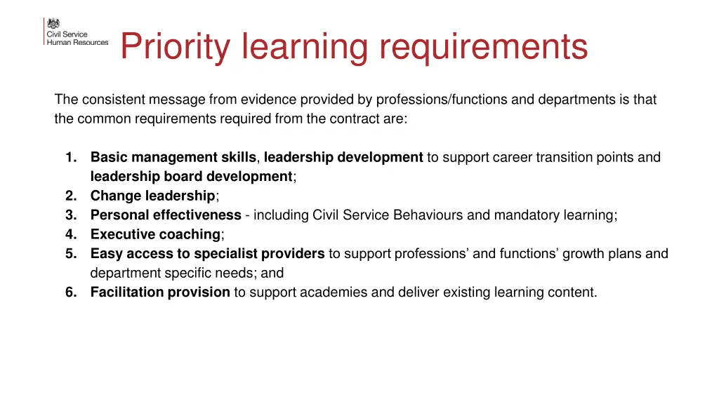 priority learning requirements