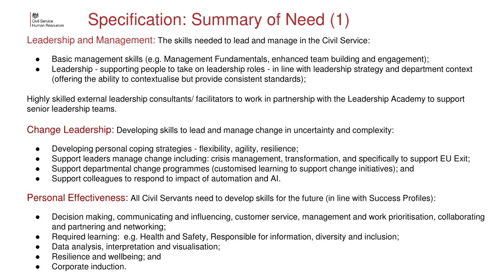 specification summary of need 1