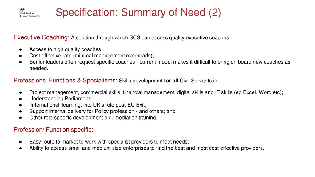 specification summary of need 2