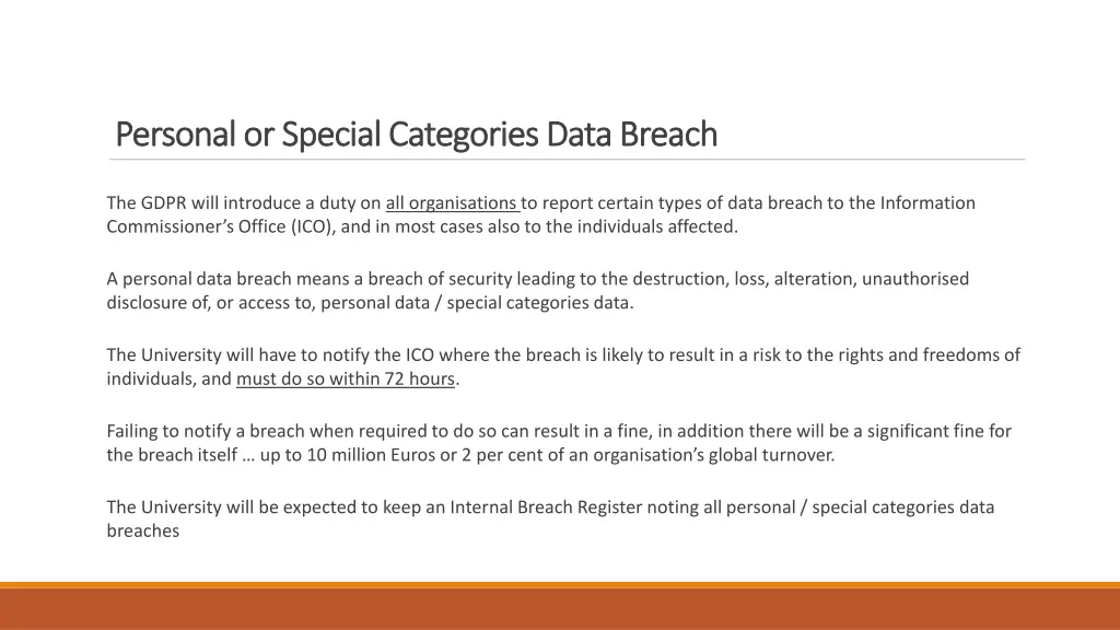 personal or special categories data breach