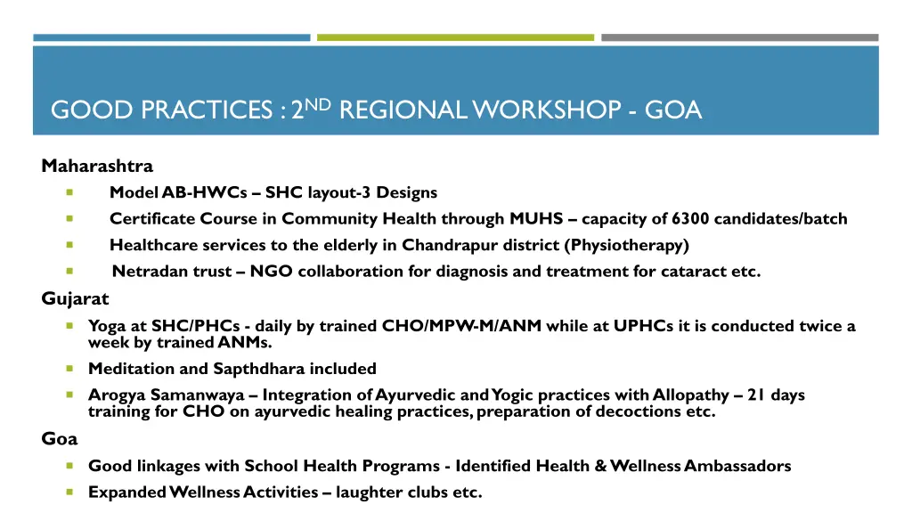 good practices 2 nd regional workshop goa