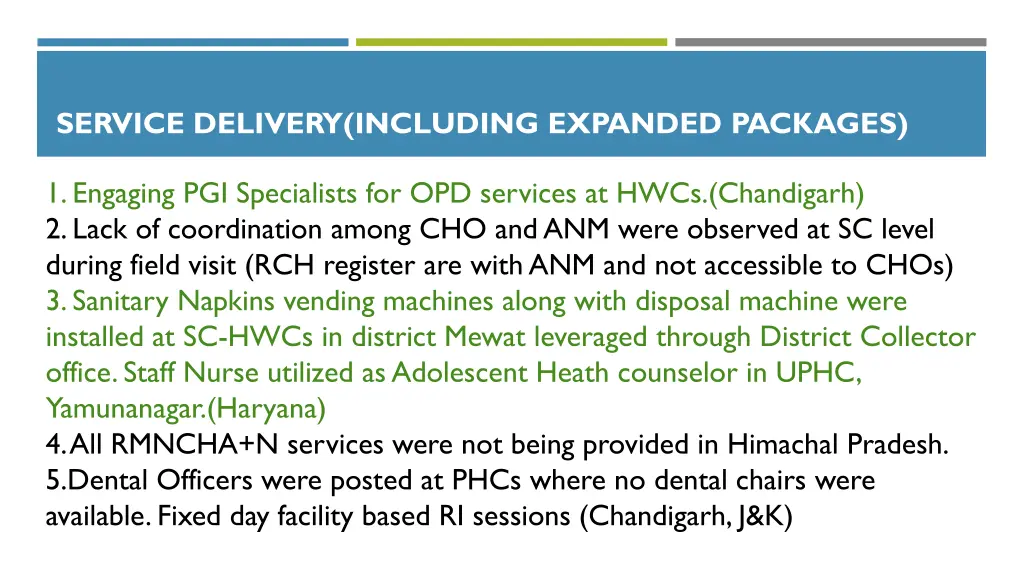 service delivery including expanded packages