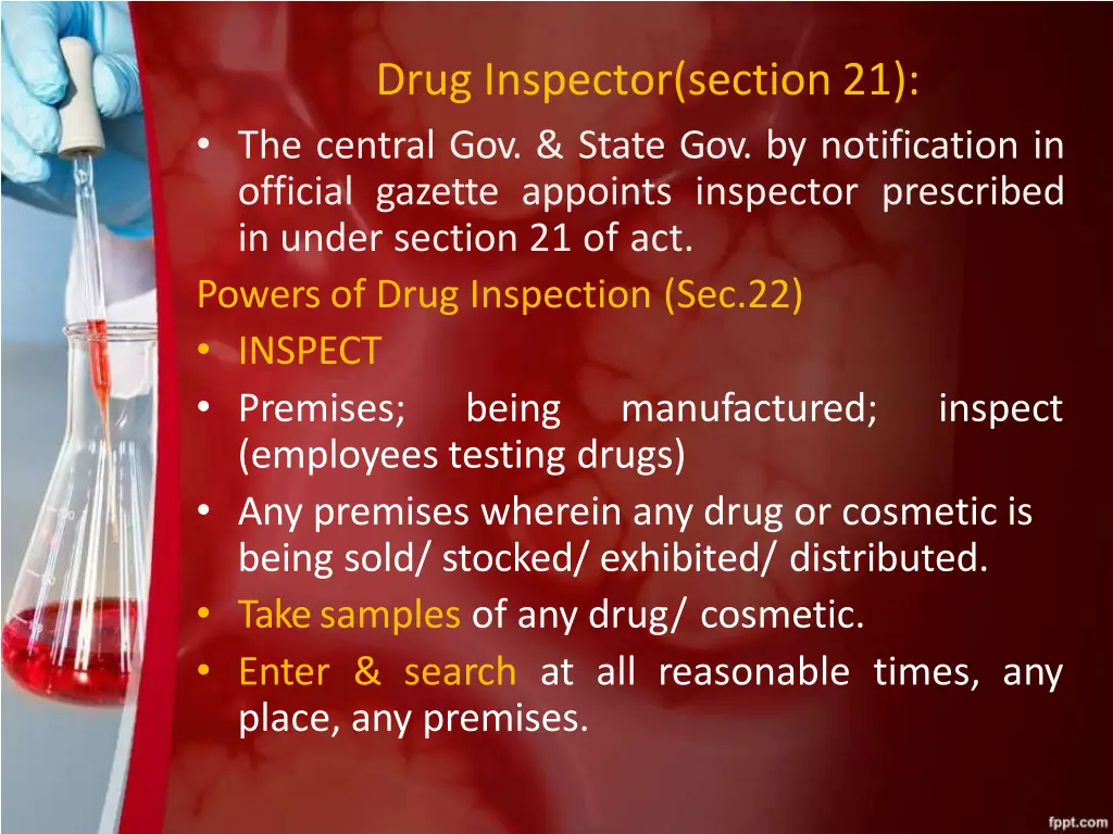 drug inspector section21 the central gov state