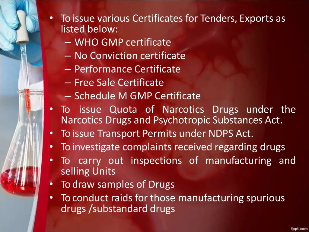 to issue various certificates for tenders exports