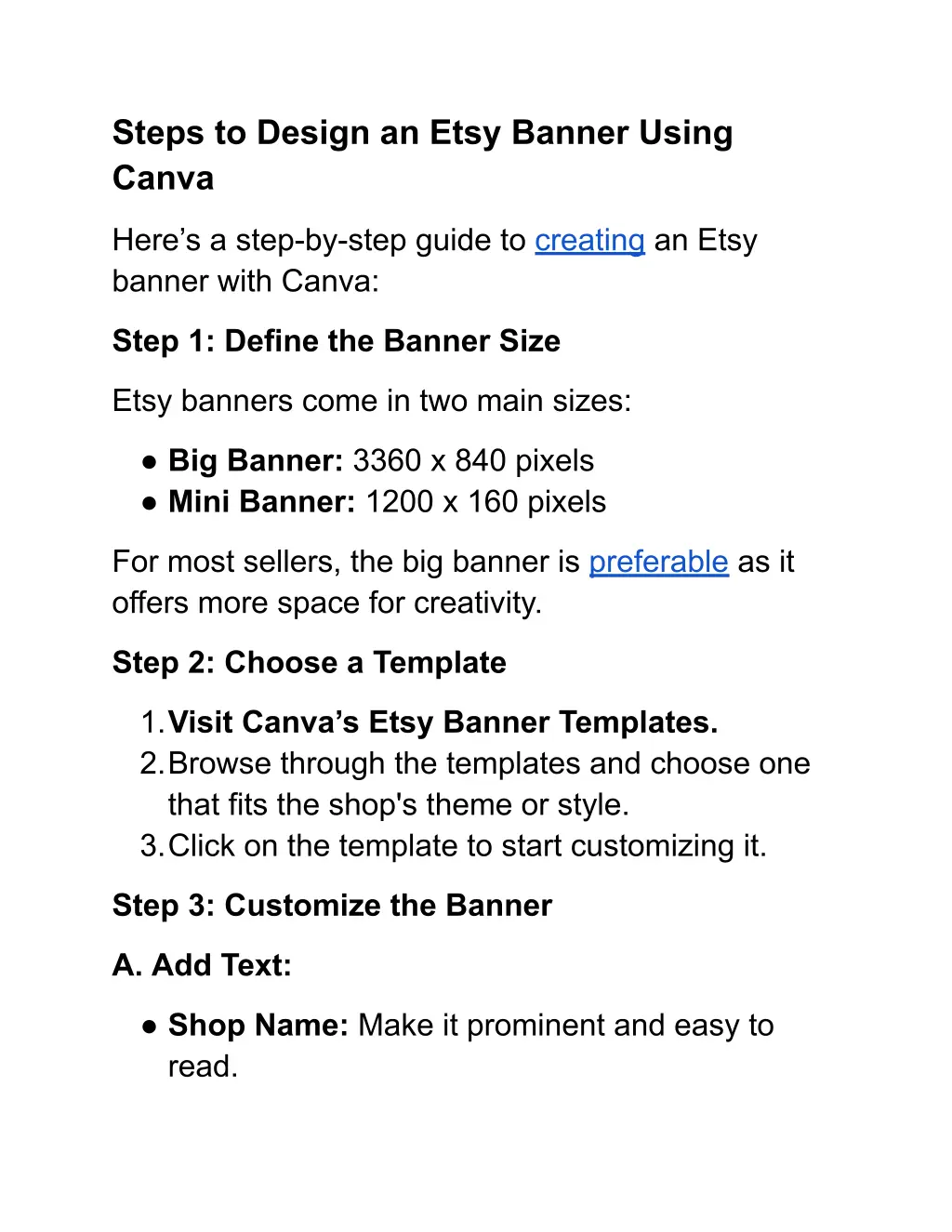 steps to design an etsy banner using canva