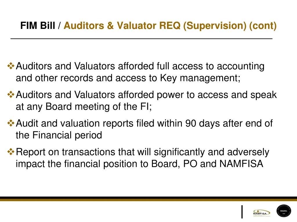 fim bill auditors valuator req supervision cont