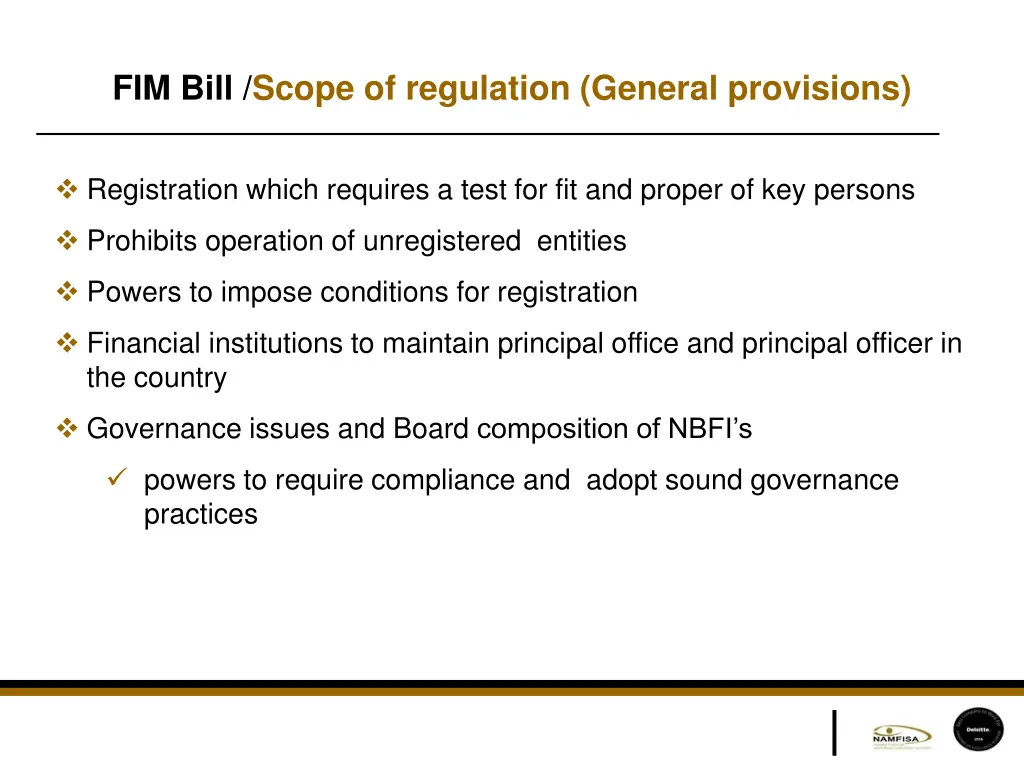 fim bill scope of regulation general provisions