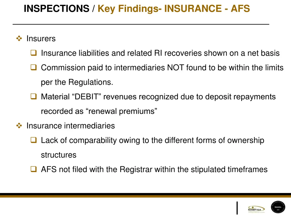 inspections key findings insurance afs 1