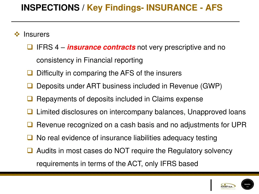 inspections key findings insurance afs